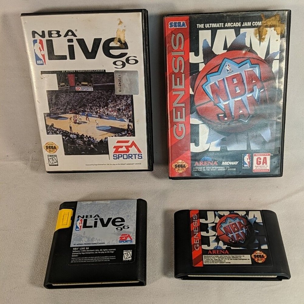 2 SEGA Genesis NBA JAM & NBA Live 96 1993 1996 Basketball vintage video games